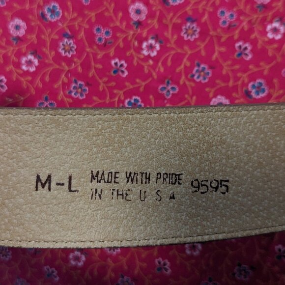 Vintage Textured Leather Belt Wide Tan Yellow‎ Brown Gold Tone Buckle Hardware main image 8